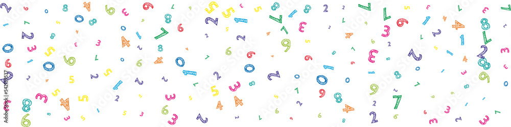 Falling colorful messy numbers. Math study concept with flying digits. Likable back to school mathematics banner on white background. Falling numbers vector illustration. Falling colorful messy numbers. Math study concept with flying digits. Likable back to school mathematics banner on white background. Falling numbers vector illustration.