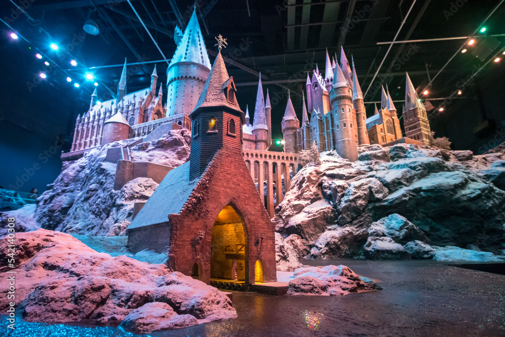Naklejka premium London, England - 18 November 2017: A model of Hogwarts in Warner Brothers Studio tour, The making of Harry Potter at Leavesden Studio in London.