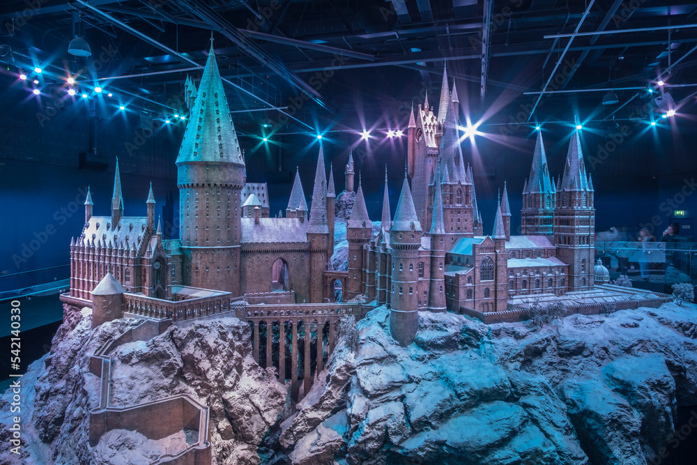 Fototapeta premium London, England - 18 November 2017: A model of Hogwarts in Warner Brothers Studio tour, The making of Harry Potter at Leavesden Studio in London.