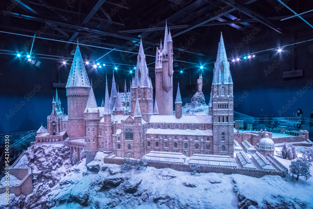 Naklejka premium London, England - 18 November 2017: A model of Hogwarts in Warner Brothers Studio tour, The making of Harry Potter at Leavesden Studio in London.