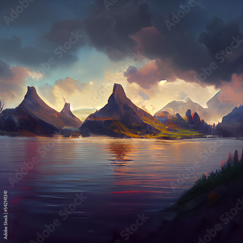 A illustration of a peaceful  landscape at drawed   © Nebuto