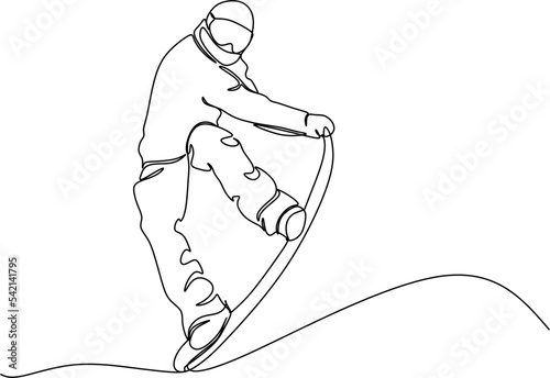 One continuous line Snowboarder jumps. Dynamical illustration.