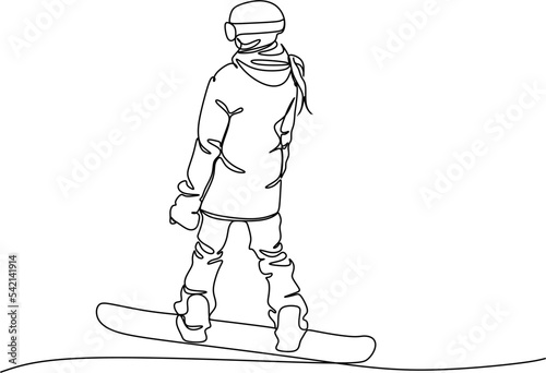 One continuous line Snowboarder jumps. Dynamical illustration.