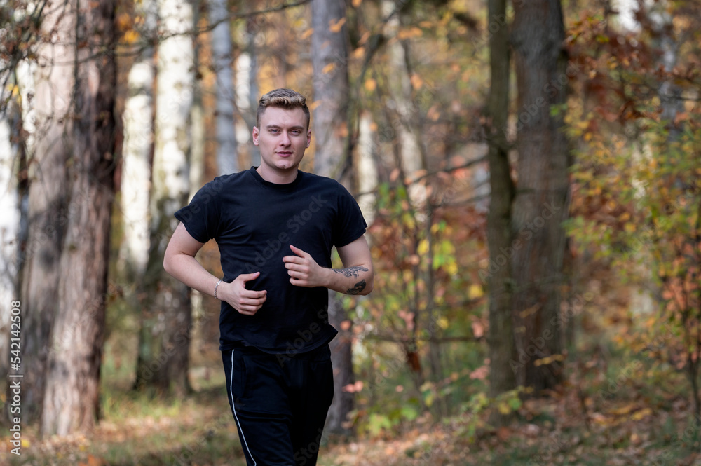 Jogging in the autumn park. Jogging in the autumn park.
