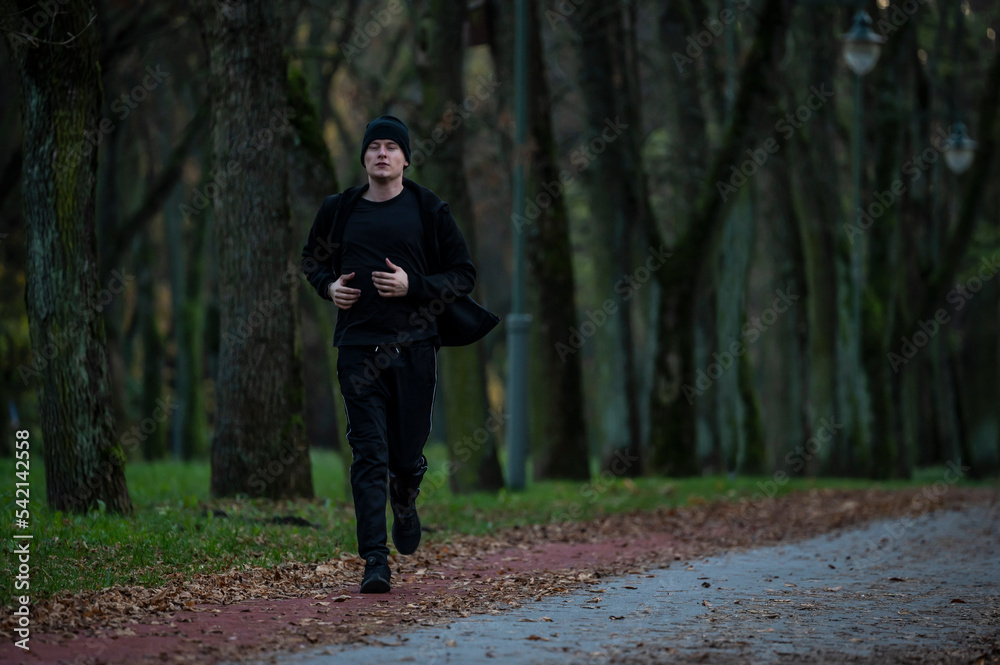 Jogging in the autumn park. Jogging in the autumn park.