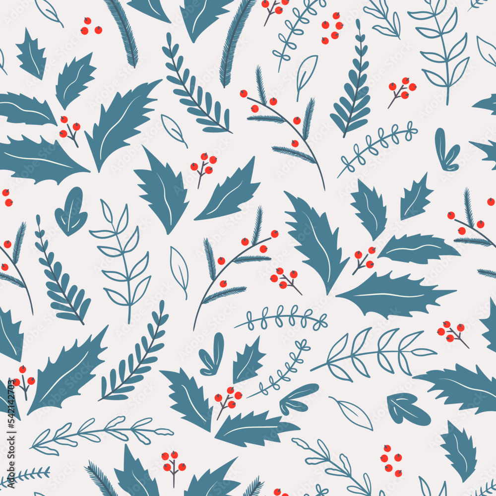 Seamless Christmas patterns with fir branches. berries and holly for greeting cards, wrapping papers. Vector illustration.Happy New Year. Seamless Christmas patterns with fir branches. berries and holly for greeting cards, wrapping papers. Vector illustration.Happy New Year.