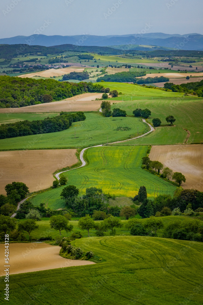 View on the countryside srrounding the Seignadou Belvedere in the medieval village of Fanjeaux in the South of France (Aude)