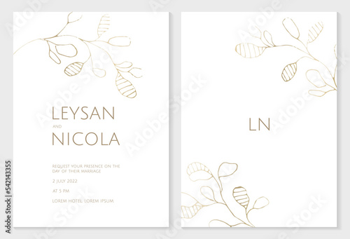 Wedding invitation template. Hand-drawn contoured twigs.