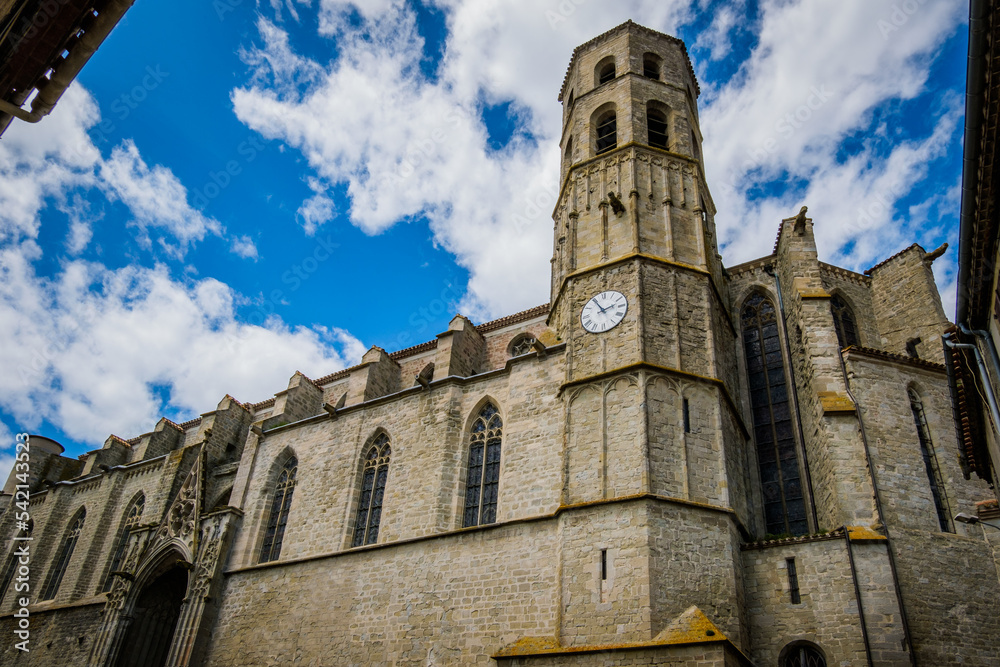 View on the gothic medieval collegial church of Montreal in the south of France (Aude)