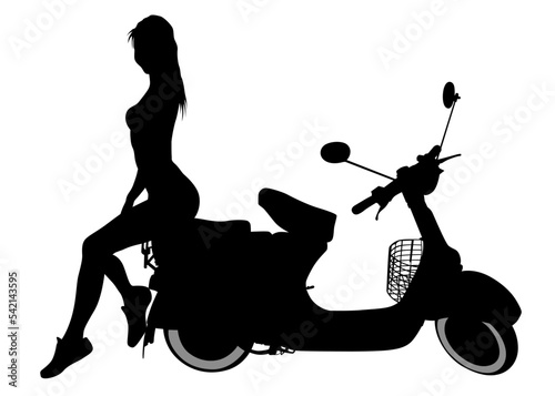 Old big bike and beautiful woman white background