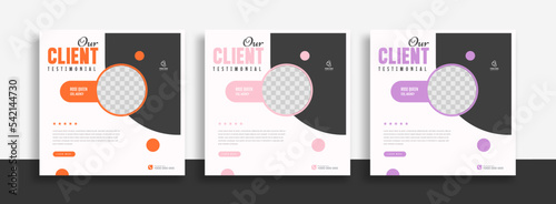 Modern and creative client testimonial social media post design. Customer service feedback review social media post or web banner with color variation template.
