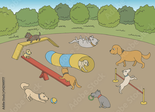 Dog play on playground graphic color sketch landscape illustration vector