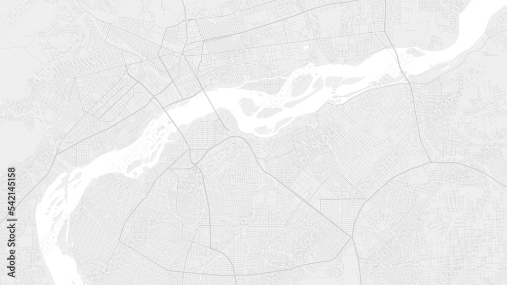 White and light grey Bamako city area vector background map, roads and water illustration. Widescreen proportion, digital flat design.