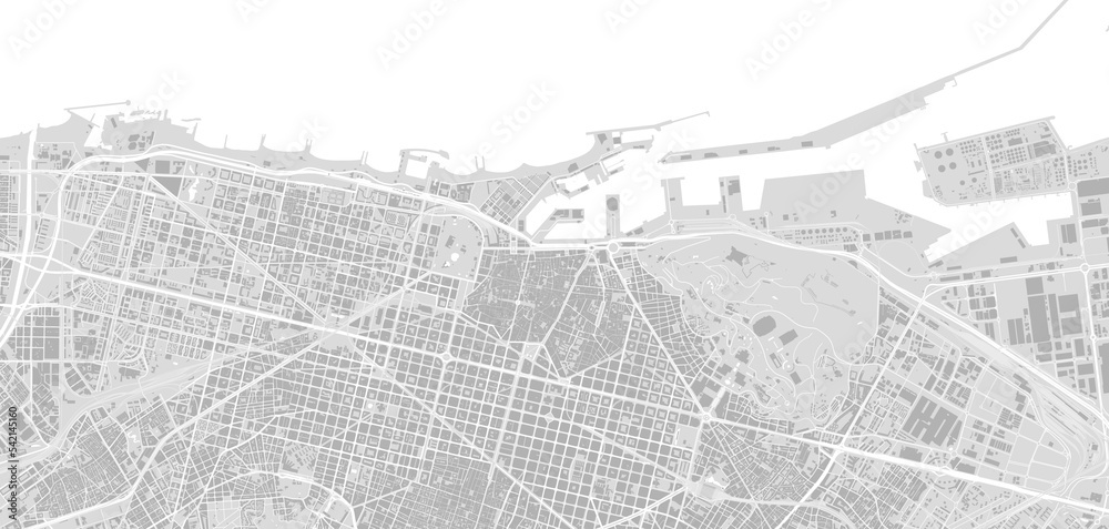 Urban city map of Barcelona. Vector poster. Black grayscale black and white road map. road map image with roads, metropolitan city area view.