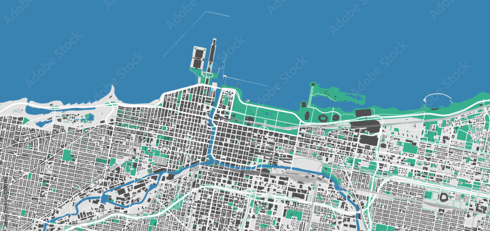 Fototapeta premium Chicago map. Detailed map of Chicago city administrative area. Cityscape urban panorama. Outline map with buildings, water, forest.