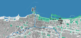 Chicago map. Detailed map of Chicago city administrative area. Cityscape urban panorama. Outline map with buildings, water, forest.
