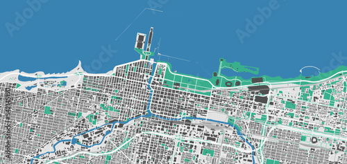 Chicago map. Detailed map of Chicago city administrative area. Cityscape urban panorama. Outline map with buildings, water, forest.