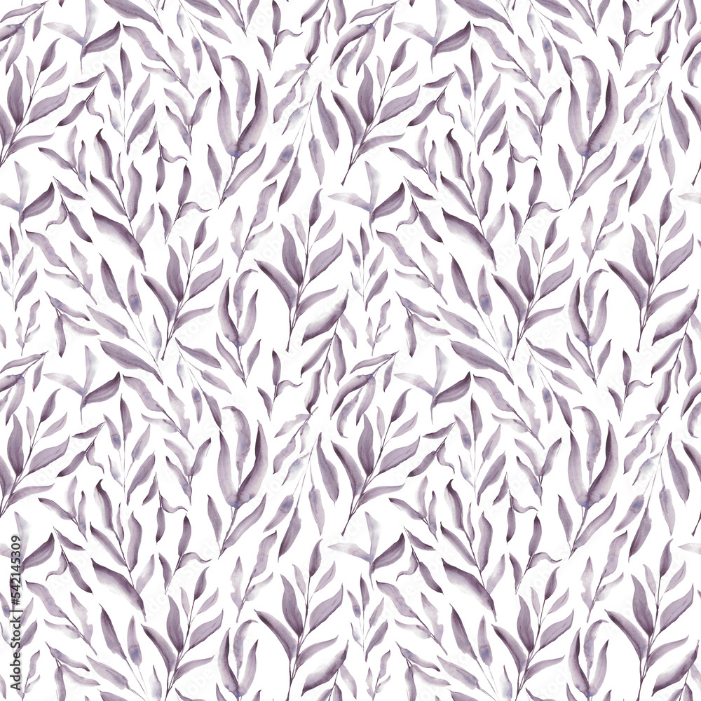 Pattern. Watercolor purple leaves. A set elements on a white background.