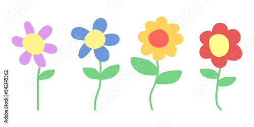 Set of vector colored abstract hand drawn flowers. Color flower scribble.