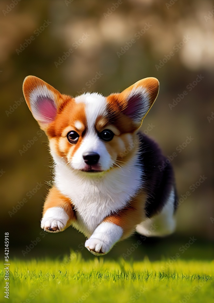 Adorable corgi puppy running 