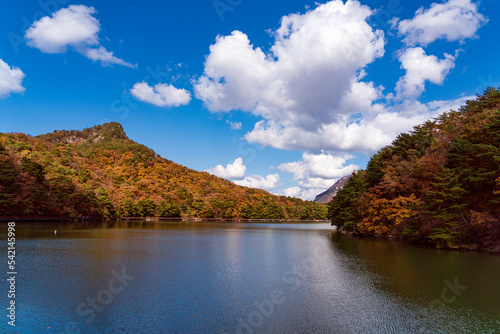 lake and mountains at Sanjeong lake around Mt. Myongsungsan, Pocheon, Kyonggido, Korea