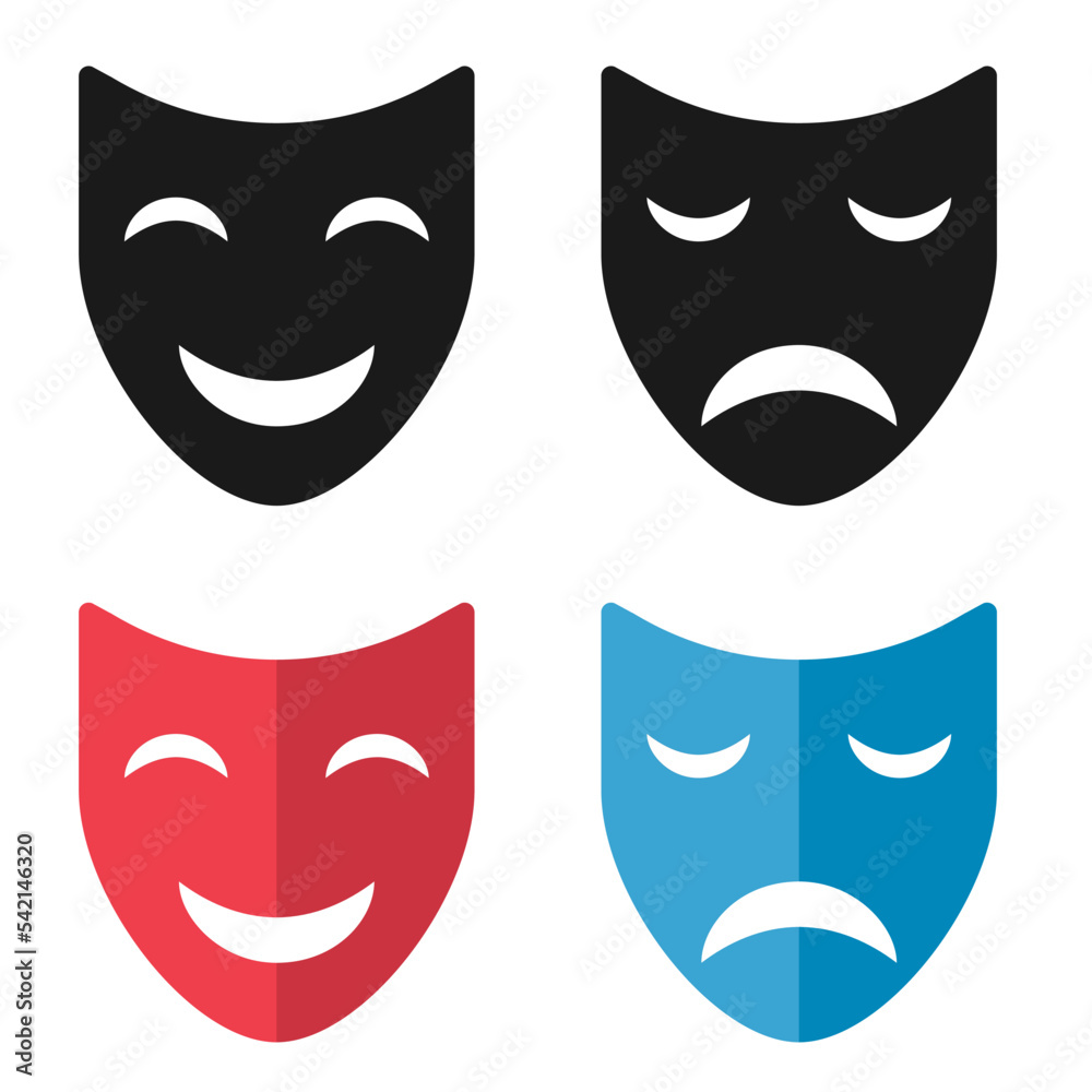 Set of Theater face mask icon, emotion actor comedy and drama symbol, festival sign vector illustration Set of Theater face mask icon, emotion actor comedy and drama symbol, festival sign vector illustration