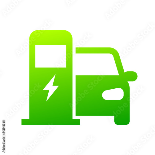 Electric car refueling icon symbol, EV car, Green hybrid vehicles charging point logotype, Eco friendly vehicle concept, Vector illustration