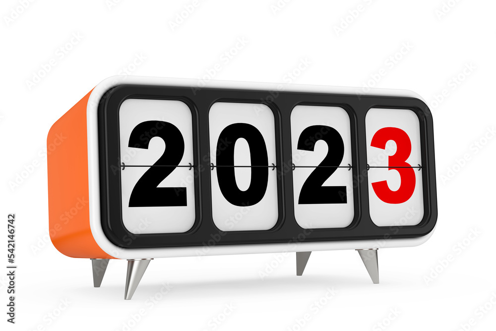 Retro Flip Clock with 2023 New year Sign. 3d Rendering Retro Flip Clock with 2023 New year Sign. 3d Rendering