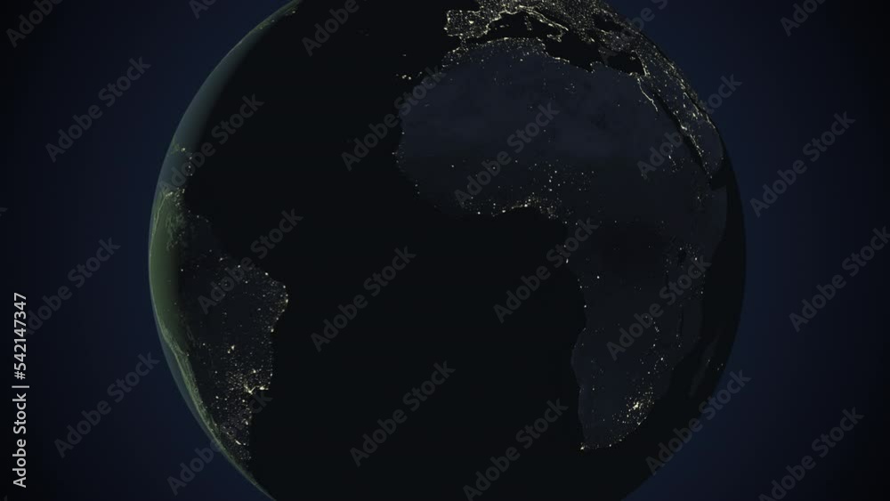 Seamless looping animation of the earth at night zooming in to the 3d ...