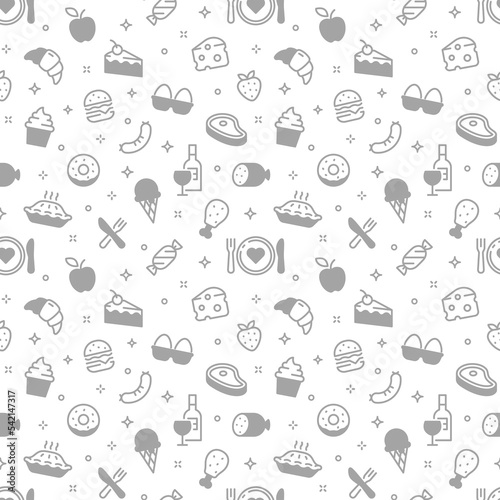 Food seamless pattern vector background. Cute groceries print.