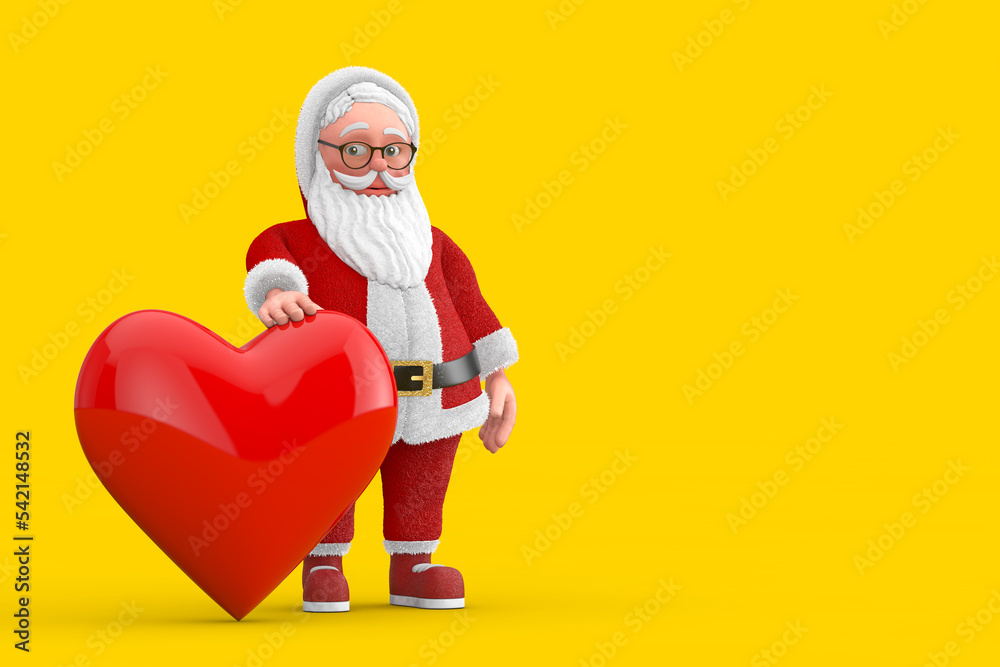 Cartoon Cheerful Santa Claus Granpa with Red Heart. 3d Rendering Cartoon Cheerful Santa Claus Granpa with Red Heart. 3d Rendering