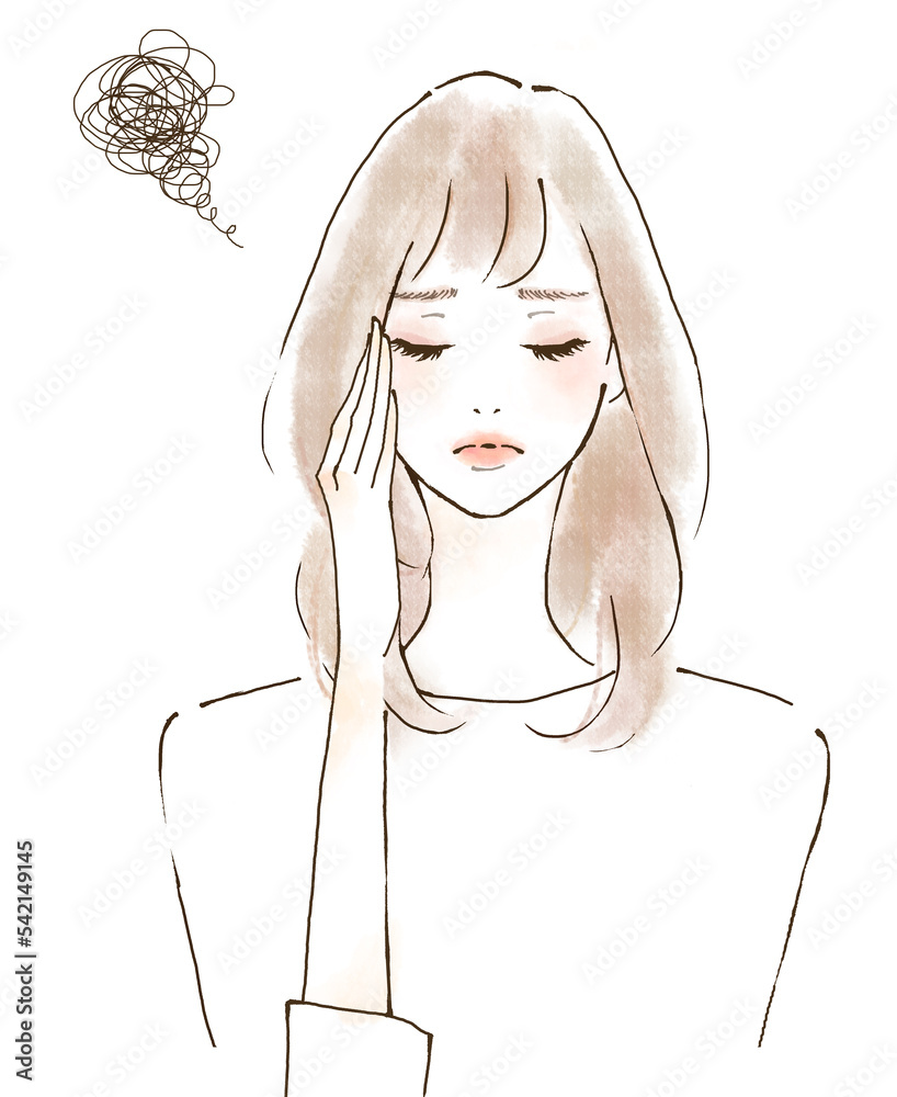 PMSや体調不良に悩まされる女性のイラスト