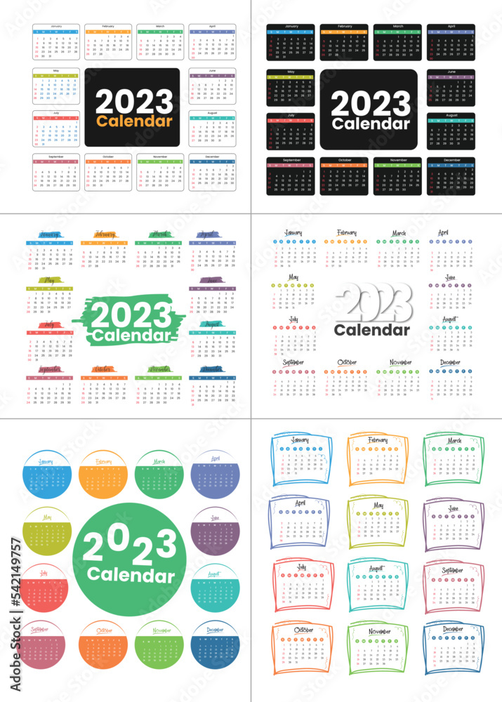 Desk Calendar 2023  print ready desktop planner week start Sunday Template Collection