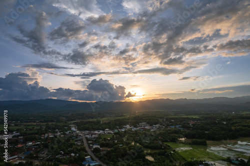 Green mountain landscape from bird eye view