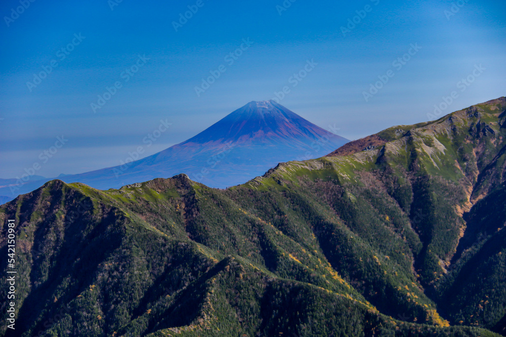 秋　南アルプス仙丈ヶ岳からの絶景　日本一位富士山