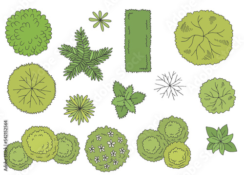 Landscape architect design element set graphic color top sketch aerial view illustration vector 
