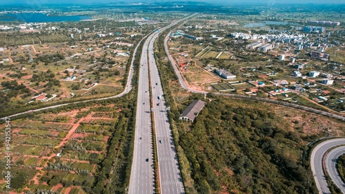 Aerial view of the highway in the city