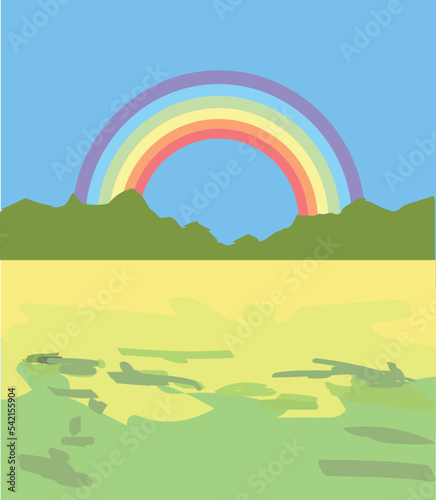 horizont rainbow beautiful landscape road view nature vector illustration sun