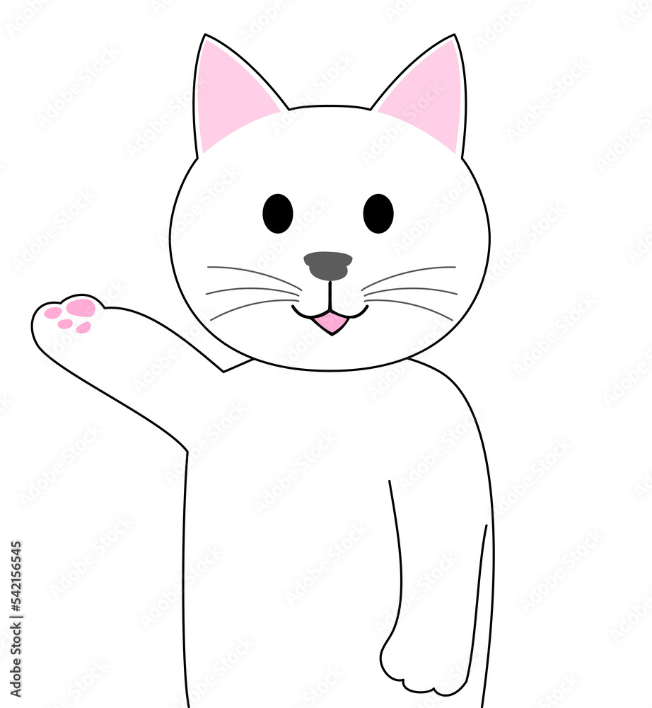 Obraz premium A white cat presenting with a finger: white background