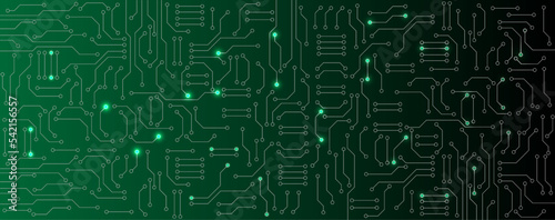 green circuit electronic or electrical line with circle glow engineering technology concept vector background