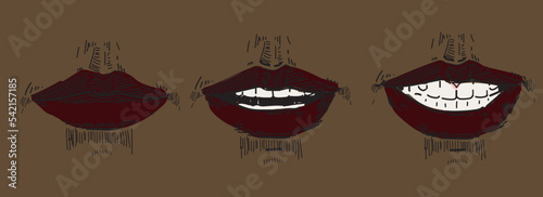 mouth drawing anatomy smile teeth talking anatomy black skin person  face line draw illustration on white background