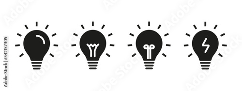 Set of light bulb vector icons. Black icons lamps and bulbs.  Lightbulb. The symbol for idea and science.