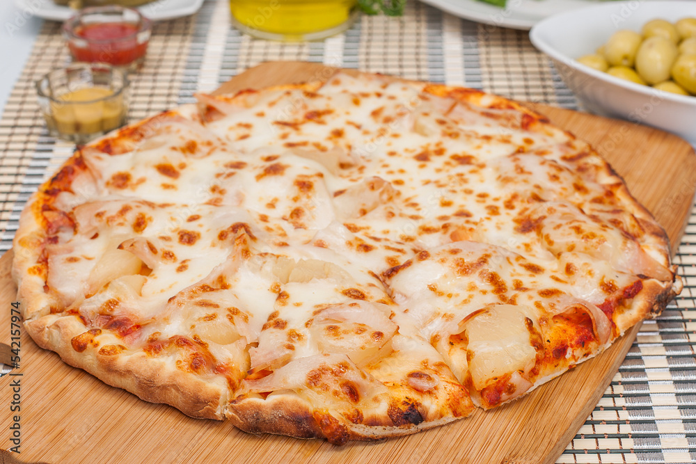 pizza on a wooden board