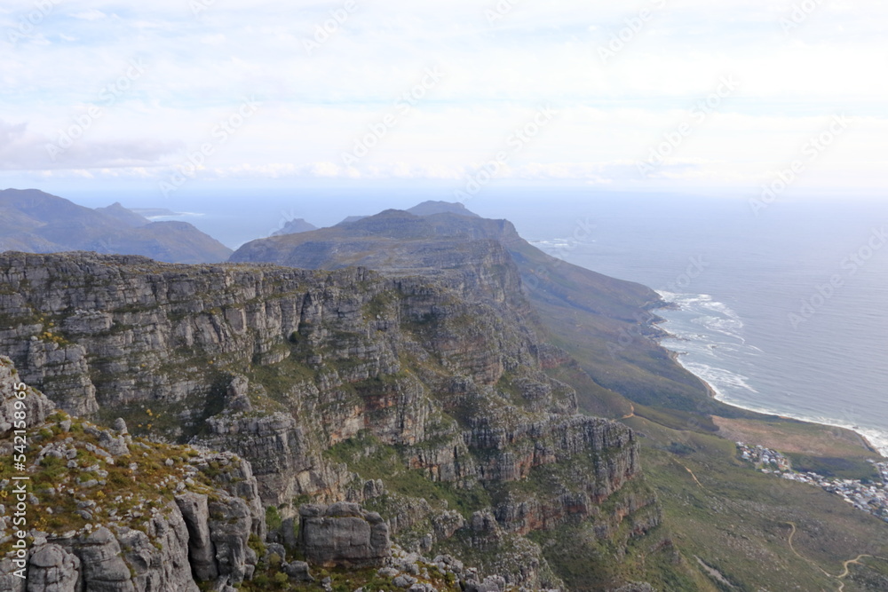 A general view of the back sloaps of Table Mountain seen in the evening light. Cape Town, South Africa.