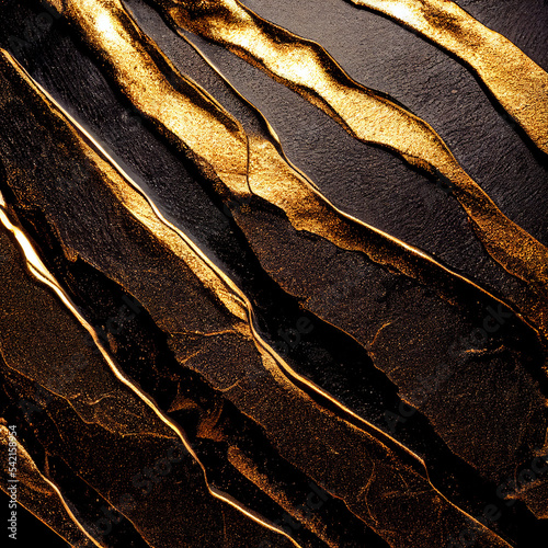 Gold and black material waves background 3d render, ai generated