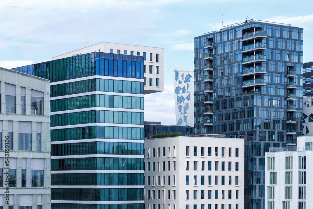 Oslo skyline modern city architecture real estate office buildings at Barcode District in Norway