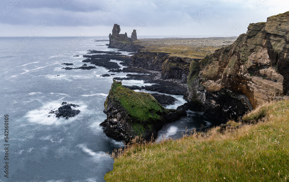 Landscape of the Lóndrangar Rocks (Snaefellsnes Peninsula, Iceland)