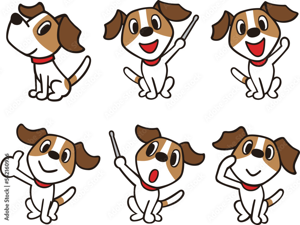 Obraz premium ジャックラッセルテリア犬 セット1 黒線(おすわり、指し棒、いいね、他)