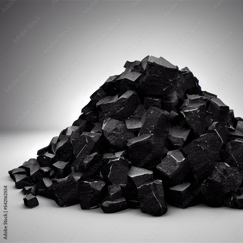 Pile of coal on white background, 3d render, ai generated