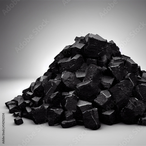 Pile of coal on white background, 3d render, ai generated